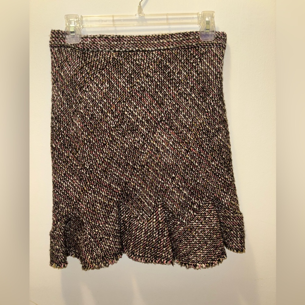 NWT Theory Diagonal Mini Skirt in Wool-Blend Tweed, Size 4, Green Multi, Preppy